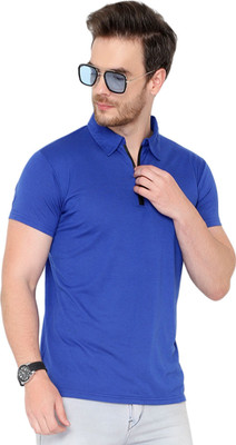 JB Jangoboy Solid Men Polo Neck Dark Blue T-Shirt