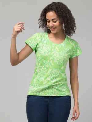 Hive91 Printed Women Round Neck Green T-Shirt