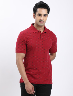 INDIAN TERRAIN Printed Men Polo Neck Maroon T-Shirt