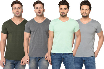 JB Jagoboy Solid Men V Neck Dark Green, Grey, Light Green T-Shirt