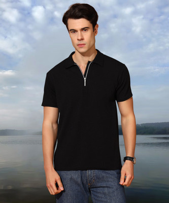 METRONAUT Solid Men Polo Neck Black T-Shirt
