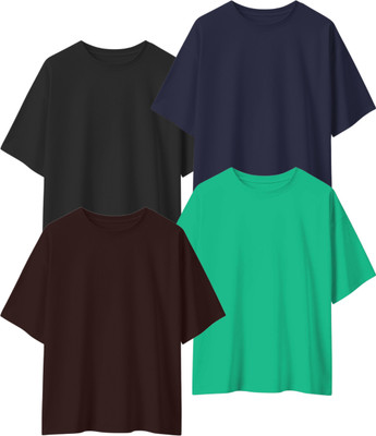 Leotude Solid Men Round Neck Multicolor T-Shirt