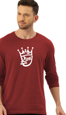 Organic Chics Printed Men Round Neck Maroon T-Shirt