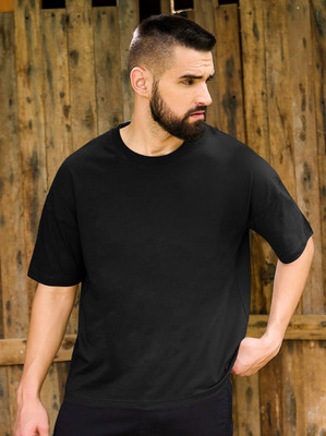 TeeBrozz Solid Men Round Neck Black T-Shirt