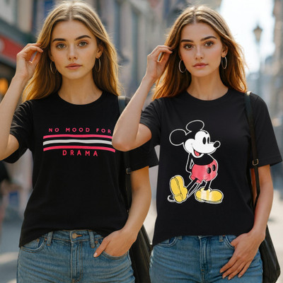 Fabflee Printed Women Round Neck Multicolor T-Shirt