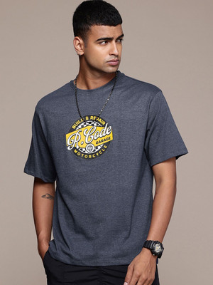 R.Code by The Roadster Life Co. Graphic Print Men Round Neck Navy Blue T-Shirt