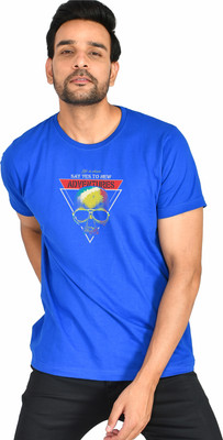 Burundi Blu Printed, Typography Men Round Neck Blue T-Shirt