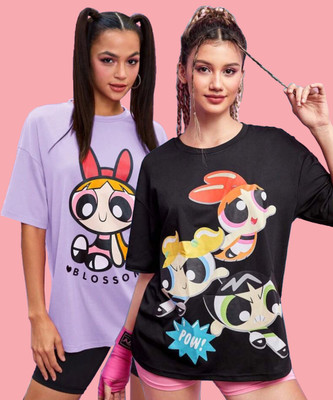 THE POWER PUFF GIRLS by DreamBe Printed Women Round Neck Multicolor T-Shirt