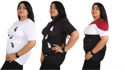 Oishee Printed Women Round Neck White, Black, Maroon T-Shirt