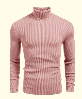 TRUST OUS Solid Men High Neck Pink T-Shirt