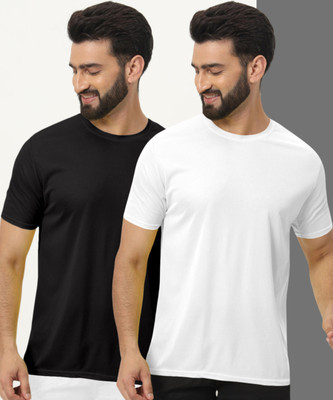 METRONAUT Solid Men Round Neck Black, White T-Shirt