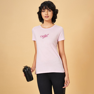 Ajile By Pantaloons Solid Women Round Neck Purple T-Shirt