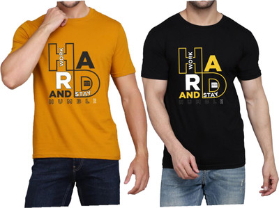 WOOSTRO Printed Men Round Neck Brown, Black T-Shirt