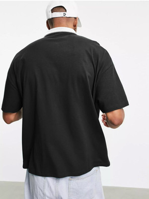 trendbite Solid Men Polo Neck Black T-Shirt