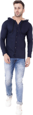 tfurnish Solid Men Hooded Neck Dark Blue T-Shirt
