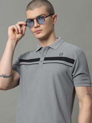 FXSPORTS Printed Men Polo Neck Grey T-Shirt