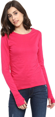Ap'pulse Solid Women Round Neck Pink T-Shirt