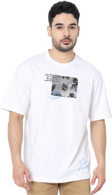 Spykar Printed Men Round Neck White T-Shirt