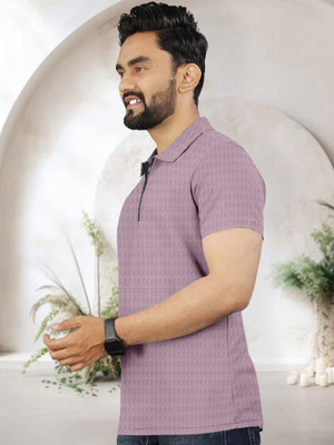 Triptee Solid Men Polo Neck Purple T-Shirt