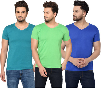 JB Jagoboy Solid Men V Neck Light Blue, Blue, Light Green T-Shirt