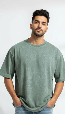 Estixx Solid Men Round Neck Green T-Shirt