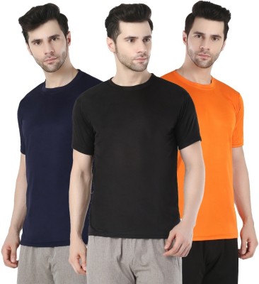 Garmin Solid Men Round Neck Black, Orange, Navy Blue T-Shirt