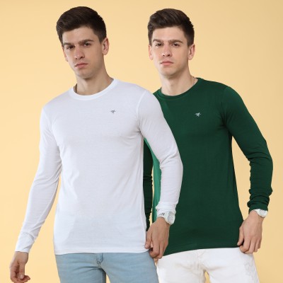 Hifaber Solid Men Round Neck Dark Green, White T-Shirt