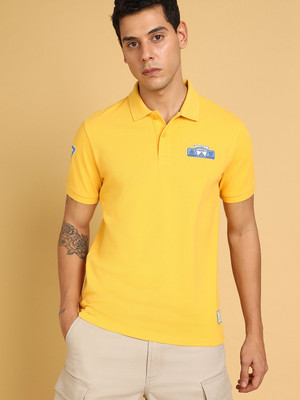 Wrangler Solid Men Polo Neck Yellow T-Shirt