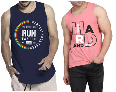 WOOSTRO Graphic Print Men Scoop Neck Dark Blue, Pink T-Shirt