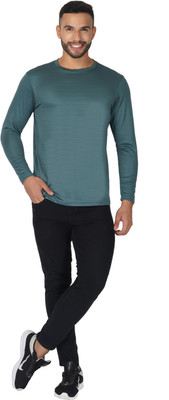 TRAIN HARD EVERYDAY Solid Men Round Neck Green T-Shirt
