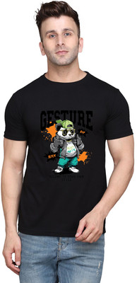 GEUM Graphic Print Men Round Neck Black T-Shirt