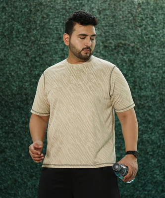 Instafab Plus Printed Men Round Neck Beige T-Shirt