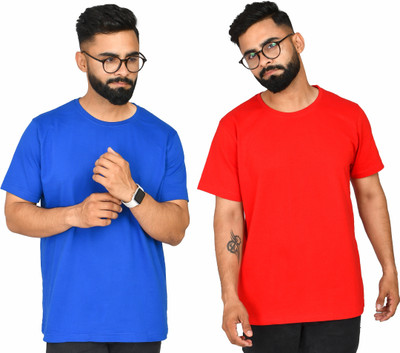 Burundi Blu Solid Men Round Neck Multicolor T-Shirt
