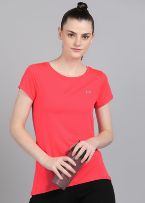 UNDER ARMOUR Self Design Women Round Neck Pink T-Shirt