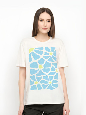 Mast & Harbour Graphic Print Women Round Neck Beige T-Shirt