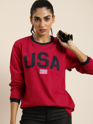 DILLINGER Colorblock Women Round Neck Red T-Shirt