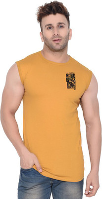 Lawful Casual Printed Men Round Neck Yellow T-Shirt