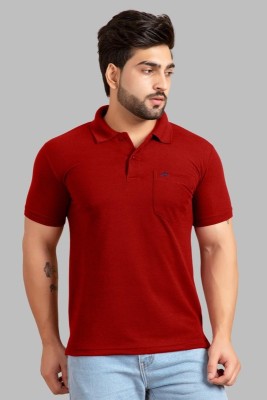 addiz Solid Men Polo Neck Red T-Shirt
