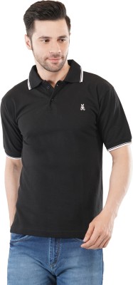 Triangle Bunny Solid Men Polo Neck Black T-Shirt