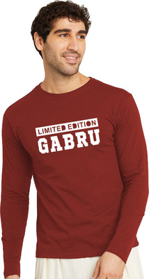 RULEDBYSUN Printed Men Round Neck Maroon T-Shirt