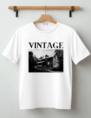 DIBBY Printed Men Round Neck White T-Shirt