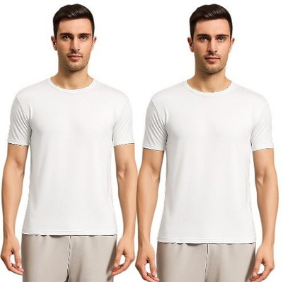 ADIXUS Solid Men Round Neck White T-Shirt