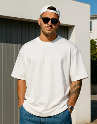 Veirdo Solid Men Round Neck White T-Shirt