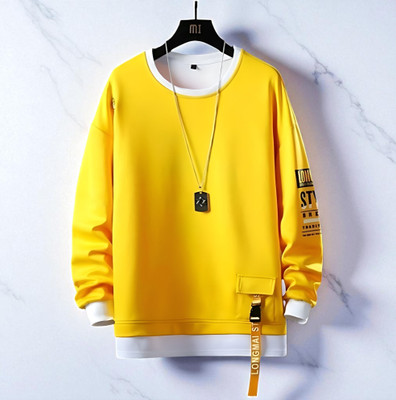 Autna Solid Men Round Neck Yellow T-Shirt