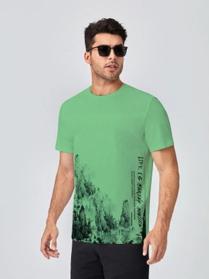 SCATCHITE Graphic Print, Typography Men Round Neck Light Green T-Shirt