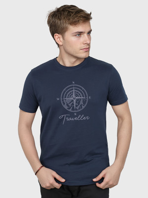 High on Soda Graphic Print Men Round Neck Navy Blue T-Shirt