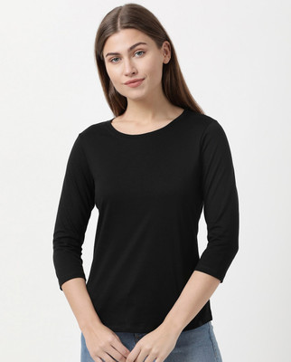 JOCKEY Solid Women Round Neck Black T-Shirt