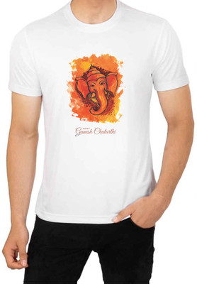 LV CARE Printed Men Round Neck White T-Shirt
