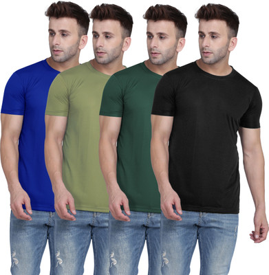 TQH Solid Men Round Neck Multicolor T-Shirt