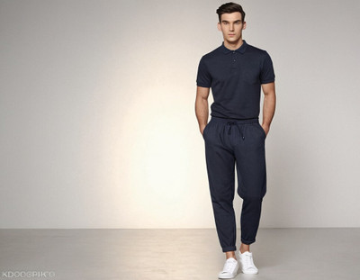 RR Solid Men Polo Neck Black T-Shirt